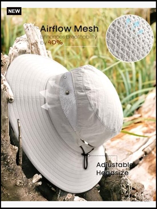 Sun Hat with Ponytail Hole Wide Brim UPF 80+ Foldable Bucket Hat for Hiking